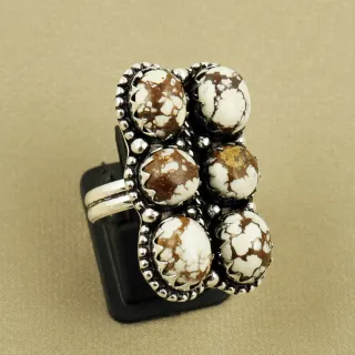 Natural Wild Horse Sterling Silver Plated Handmade Ring - Size 7 (Adjustable)