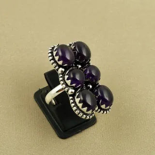 Natural Amethyst Sterling Silver Plated Handmade Ring - Size 6