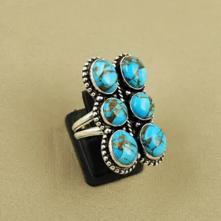 Natural Kingman Turquoise Sterling Silver Plated Handmade Ring - Size 7.5