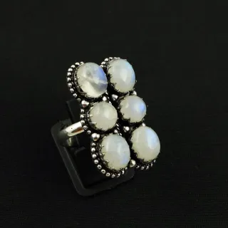 Natural Rainbow Moonstone Sterling Silver Plated Handmade Ring - Size 8 (Adjustable)