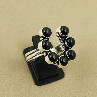 Natural Black Onyx Sterling Silver Plated Handmade Ring - Size 11 (Adjustable)