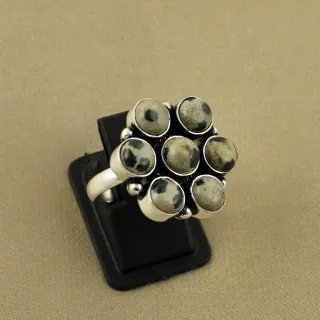 Natural Dalmatian Jasper Sterling Silver Plated Handmade Ring - Size 6 (Adjustable)