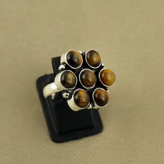 Natural Tiger Eye Sterling Silver Plated Handmade Ring - Size 5.5