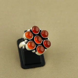 Natural Red Onyx Sterling Silver Plated Handmade Ring - Size 6