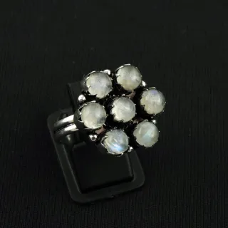 Natural Rainbow Moonstone Sterling Silver Plated Handmade Ring - Size 8 (Adjustable)