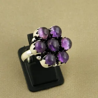 Natural Amethyst Sterling Silver Plated Handmade Ring - Size 6.5