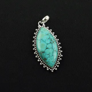 Natural Turquoise 2 Micron Sterling Silver Plated Handmade Pendant