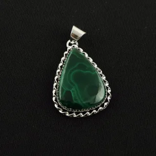 Natural Malachite 2 Micron Sterling Silver Plated Handmade Pendant