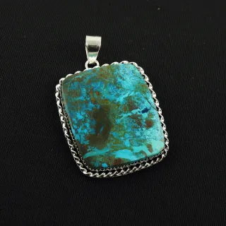 Natural Shattuckite 2 Micron Sterling Silver Plated Handmade Pendant