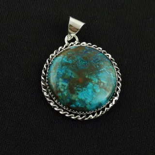 Natural Shattuckite 2 Micron Sterling Silver Plated Handmade Pendant