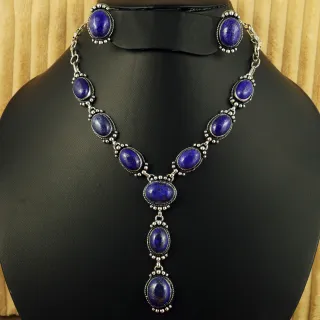 Natural Lapis Lazuli Silver Plated Handmade Necklace With Stud Earring