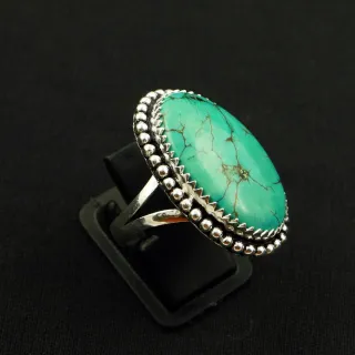 Natural Turquoise 2 Micron Sterling Silver Plated Handmade Ring - Size 8