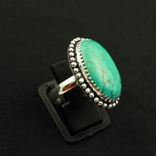 Natural Turquoise 2 Micron Sterling Silver Plated Handmade Ring - Size 8.5