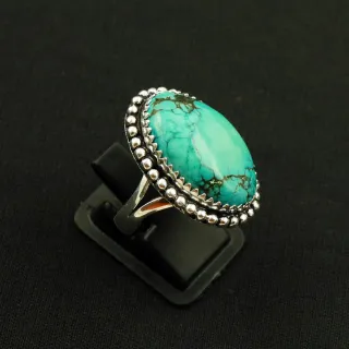 Natural Turquoise 2 Micron Sterling Silver Plated Handmade Ring - Size 6.5