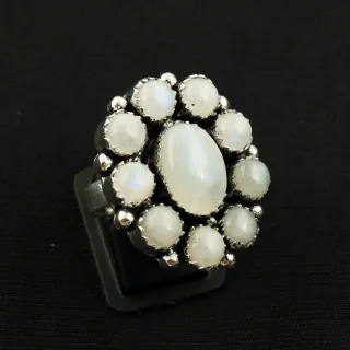 Natural Rainbow Moonstone 2 Micron Sterling Silver Plated Handmade Ring - Size 6.5