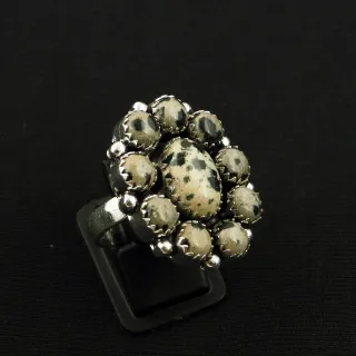 Natural Dalmatian Jasper 2 Micron Sterling Silver Plated Handmade Ring - Size 8