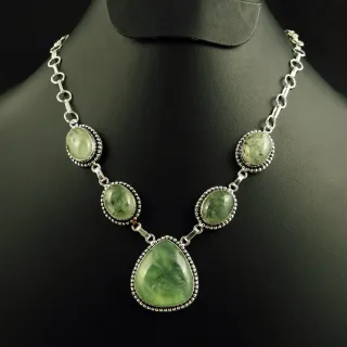 Natural Prehnite Sterling Silver Plated Handmade Necklace