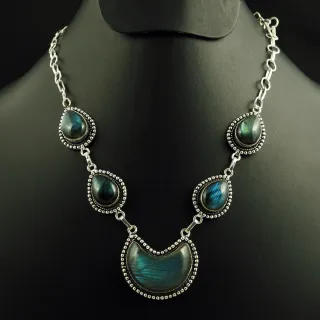 Natural Labradorite Sterling Silver Plated Handmade Necklace