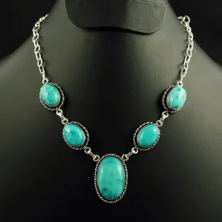 Natural Turquoise Sterling Silver Plated Handmade Necklace