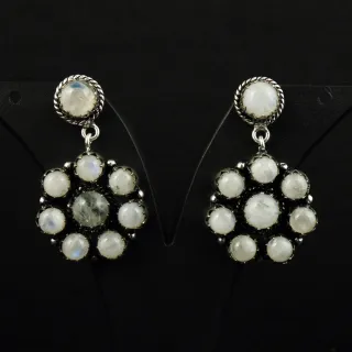 Natural Rainbow Moonstone Sterling Silver Plated Handmade Stud Earring