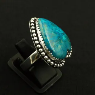 Natural Shattuckite 2 Micron Sterling Silver Plated Handmade Ring - Size 9 (Adjustable)