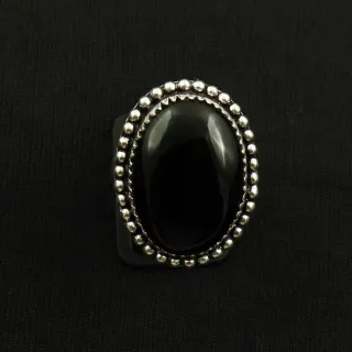 Natural Black Onyx 2 Micron Sterling Silver Plated Handmade Ring - Size 9 (Adjustable)