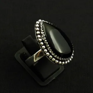 Natural Black Onyx 2 Micron Sterling Silver Plated Handmade Ring - Size 8.5 (Adjustable)