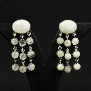 Natural Rainbow Moonstone Sterling Silver Plated Handmade Stud Earring