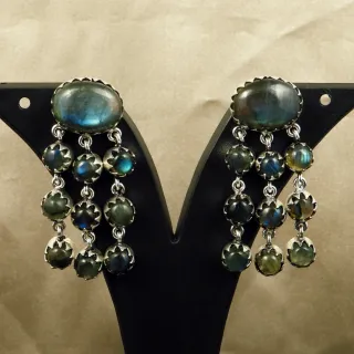 Natural Labradorite Sterling Silver Plated Handmade Stud Earring