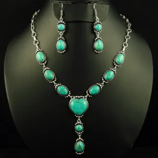 Natural Turquoise Silver Plated Handmade Necklace With Stud Earring