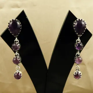 Natural Amethyst Sterling Silver Plated Handmade Stud Earring