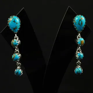 Natural Kingman Turquoise Sterling Silver Plated Handmade Stud Earring