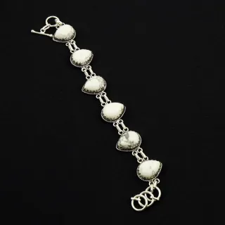 Natural Howlite Sterling Silver Plated Handmade Bracelet