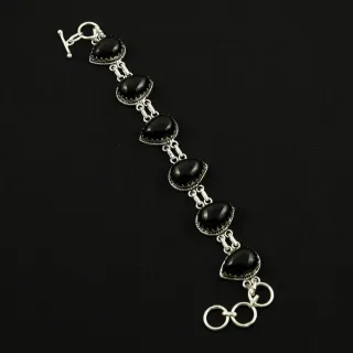 Natural Black Onyx Sterling Silver Plated Handmade Bracelet