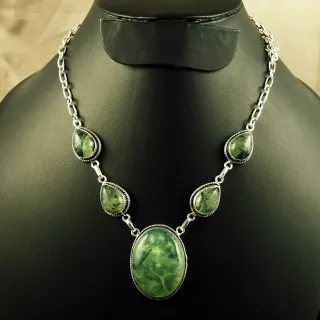 Natural Prehnite Sterling Silver Plated Handmade Necklace