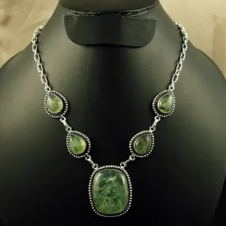 Natural Prehnite Sterling Silver Plated Handmade Necklace