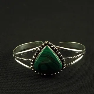Natural Malachite Sterling Silver Plated Handmade Cuff Bangle
