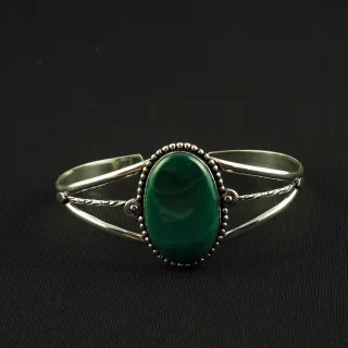 Natural Malachite Sterling Silver Plated Handmade Cuff Bangle