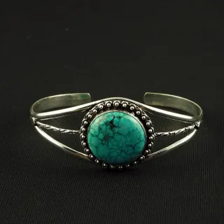Natural Turquoise Sterling Silver Plated Handmade Cuff Bangle