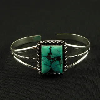 Natural Turquoise Sterling Silver Plated Handmade Cuff Bangle