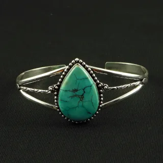 Natural Turquoise Sterling Silver Plated Handmade Cuff Bangle