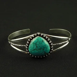 Natural Turquoise Sterling Silver Plated Handmade Cuff Bangle