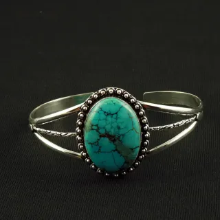 Natural Turquoise Sterling Silver Plated Handmade Cuff Bangle