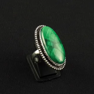 Natural Malachite Sterling Silver Plated Handmade Ring - Size 6.5