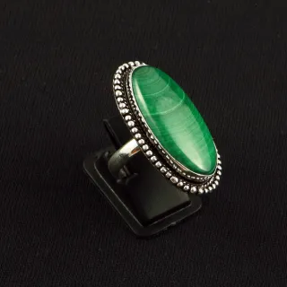 Natural Malachite Sterling Silver Plated Handmade Ring - Size 7
