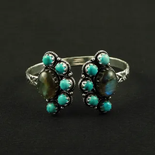 Natural Turquoise & Labradorite Silver Plated Handmade Cuff Bangle