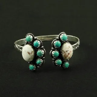 Natural Turquoise & Wild Horse Silver Plated Handmade Cuff Bangle
