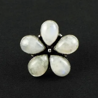Natural Rainbow Moonstone Sterling Silver Plated Handmade Ring - Size 8